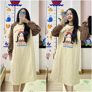 Váy suông phối màu in hình