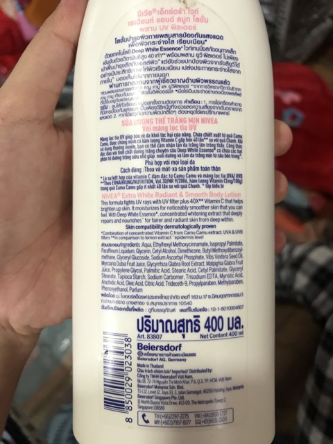 SỮA DƯỠNG THỂ NIVEA TRẮNG DA BAN NGÀY EXTRA WHITE RADIANT & SMOOTH UV BODY LOTION 400ML