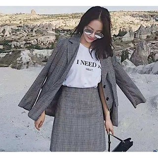 Sét dạ gồm áo blazer cùng chân váy dạ hàng Hàn cao cấp (kèm ảnh thật)