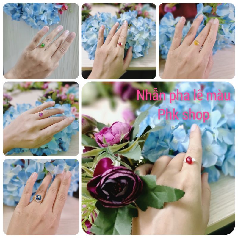 nhẫn xỏ hạt màu pha lê dây cước trong phong cách hàn quốc phknshop