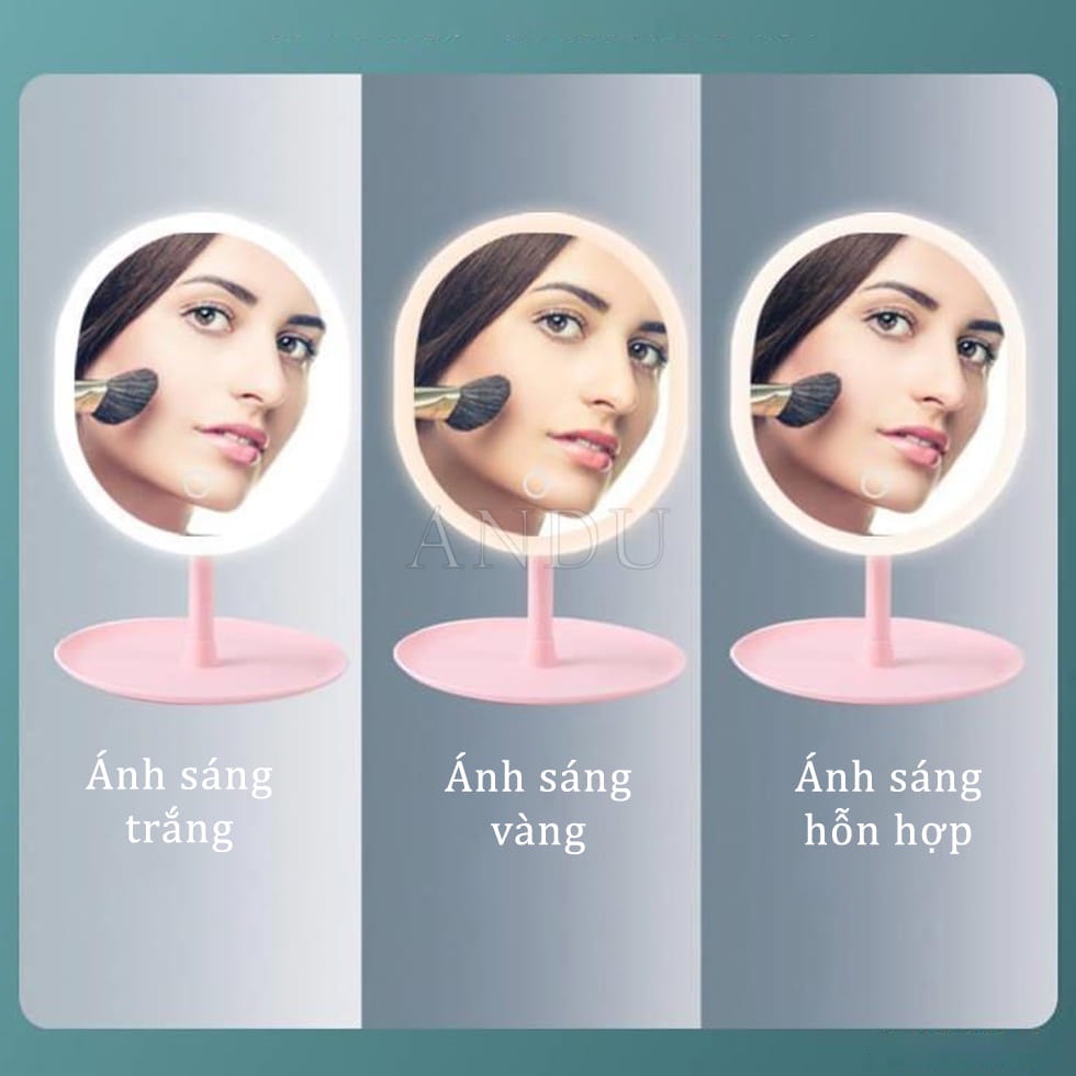 Gương Soi Trang Điểm Để Bàn Có Đèn Led Trợ Sáng Cực Đẹp