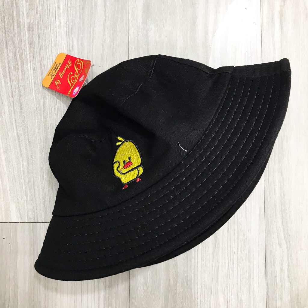 Nón tai bèo Nam nữu Thêu Vịt Vàng 1 Lớp, Mũ Tai bèo Vành Tròn Thể Thao Chống Nắng, Nón Bucket Unisex Ulzzang