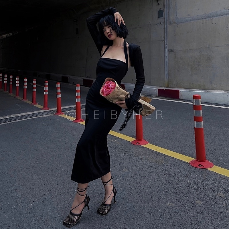 LEYLA SET - Đầm body xẻ tà + Áo khoác lửng dài tay (Cả set ảnh thật) HEIBYHER