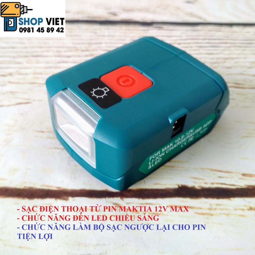 SV Sạc điện thoại, đèn led từ pin 12V Makita ML103 có chức năng sạc