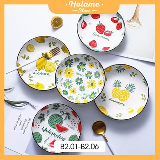Đĩa sứ tròn decor trang trí họa tiết hoa lá xinh xắn Holame
