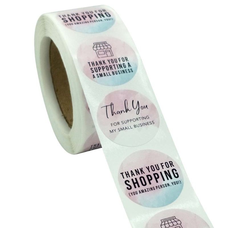 Cuộn 500 cái nhãn dán in chữ Thank You màu hồng đáng yêu cho trang trí hộp quà