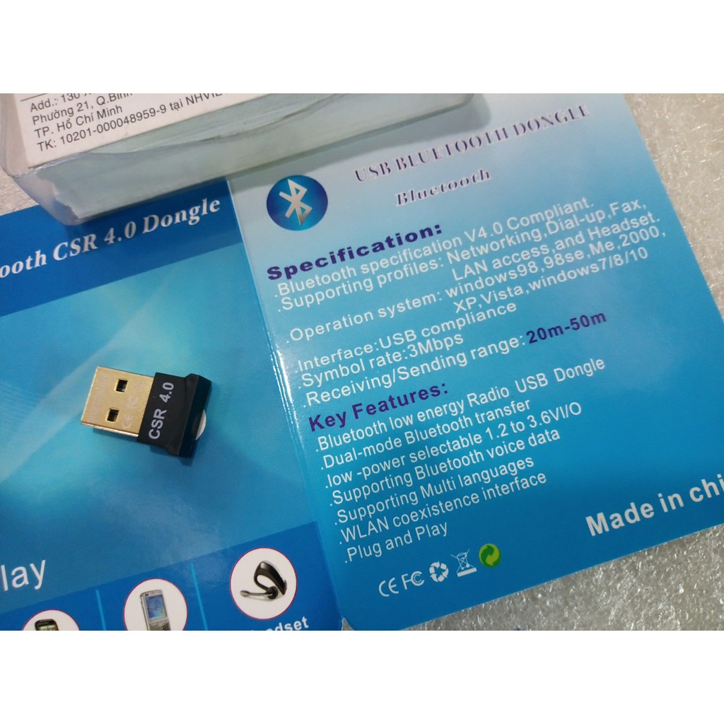 Bluetooth USB CSR 4.0 Dongle, Mini nhỏ, tự nhận driver _Tương thích nhiều thiết bị