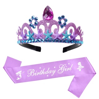 Chủ Đề Nàng Tiên Cá Sinh Nhật Cô Gái Sash Satin Dây Đeo Vai Dưới Biển Vương Miện Tóc Vòng Băng Đô