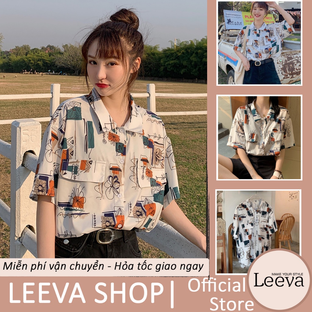 LEEVA - Áo sơ mi họa tiết nữ form rộng cá tính L245