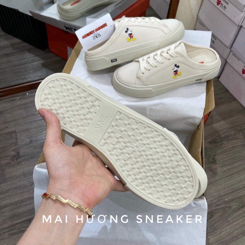 Giày Sục Mickey Thể Thao Nữ Đẹp Dây Buộc Đế Độn 3p