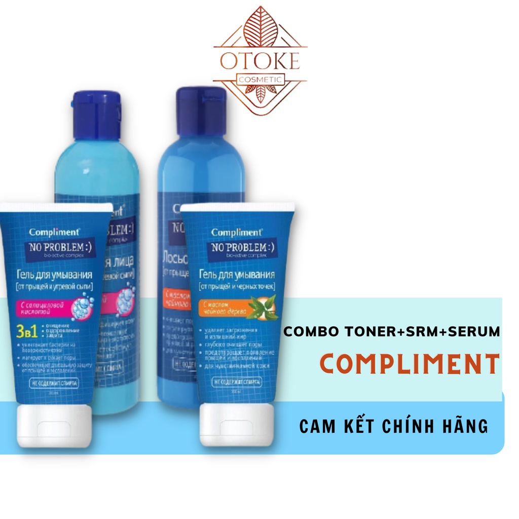 Combo toner, sữa rửa mặt Compliment No Problem giảm viêm, mụn tea tree-OTOKE