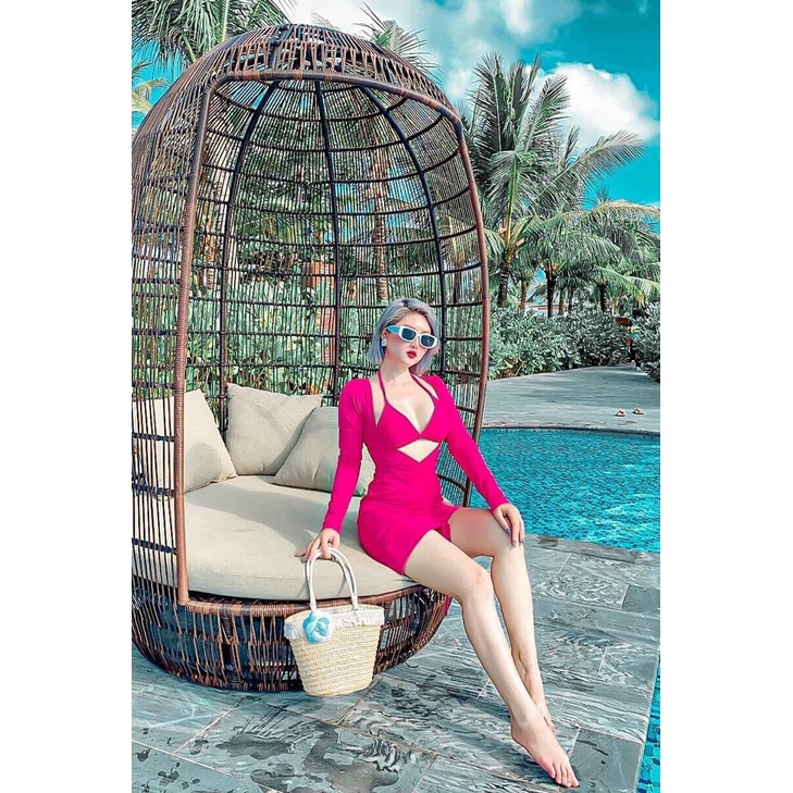 ĐỒ BƠI ĐI BIỂN, SÉT 3 MÓN  BIKINI ÁO ZIP TAY DÀI HÓT 2022 QUYẾN RŨ ODERI BM-008