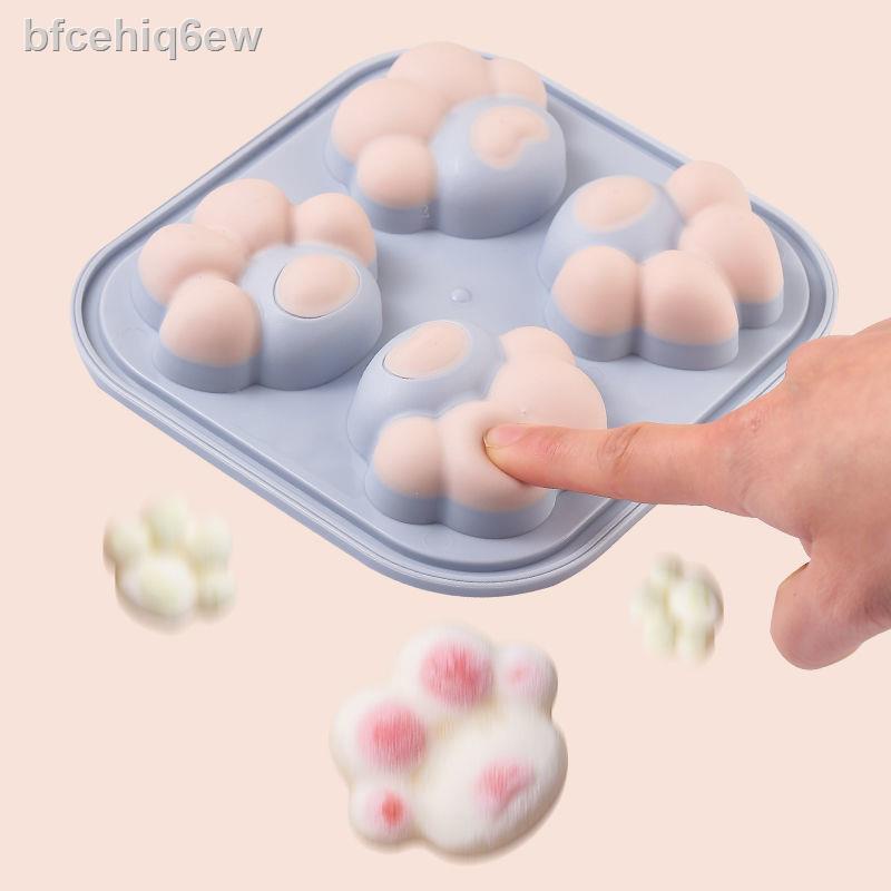 ♗♘▼Khay đá silicone cấp thực phẩm làm khuôn móng mèo Hộp tự chế bổ sung hấp bánh sáng tạo tủ lạnh đông viên