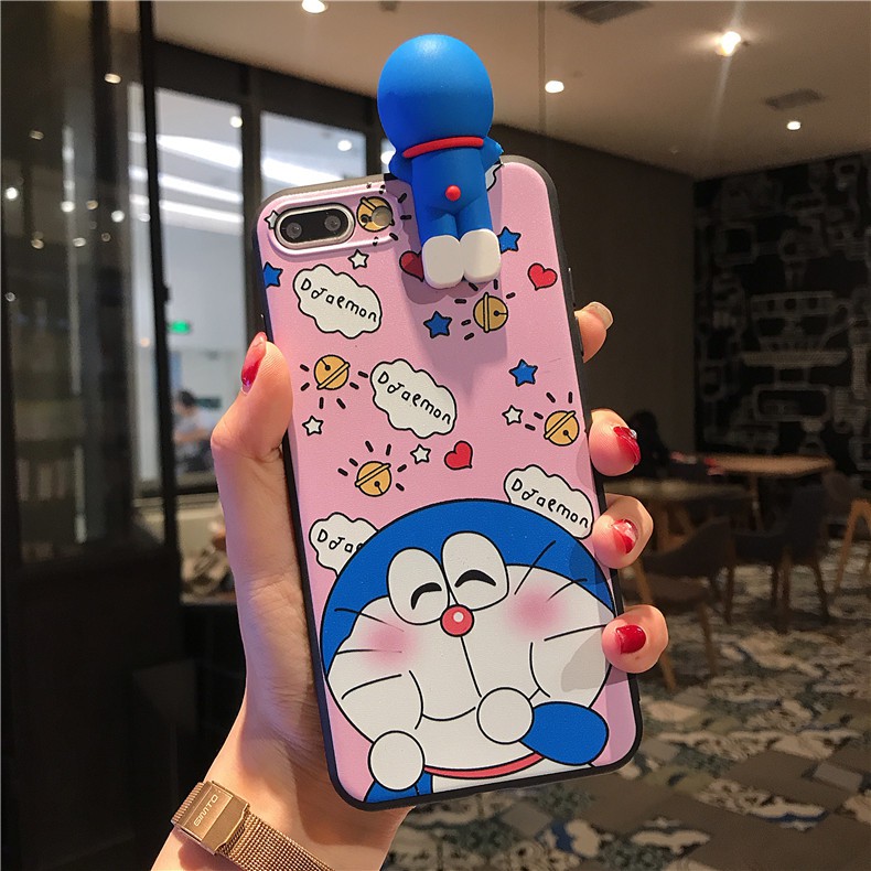 OPPO A71 A73 A75 A75S F5 A79 A59 A59 F1S A92 Phim hoạt hình cặp đôi dễ thương Doraemon chống rơi vỏ mềm