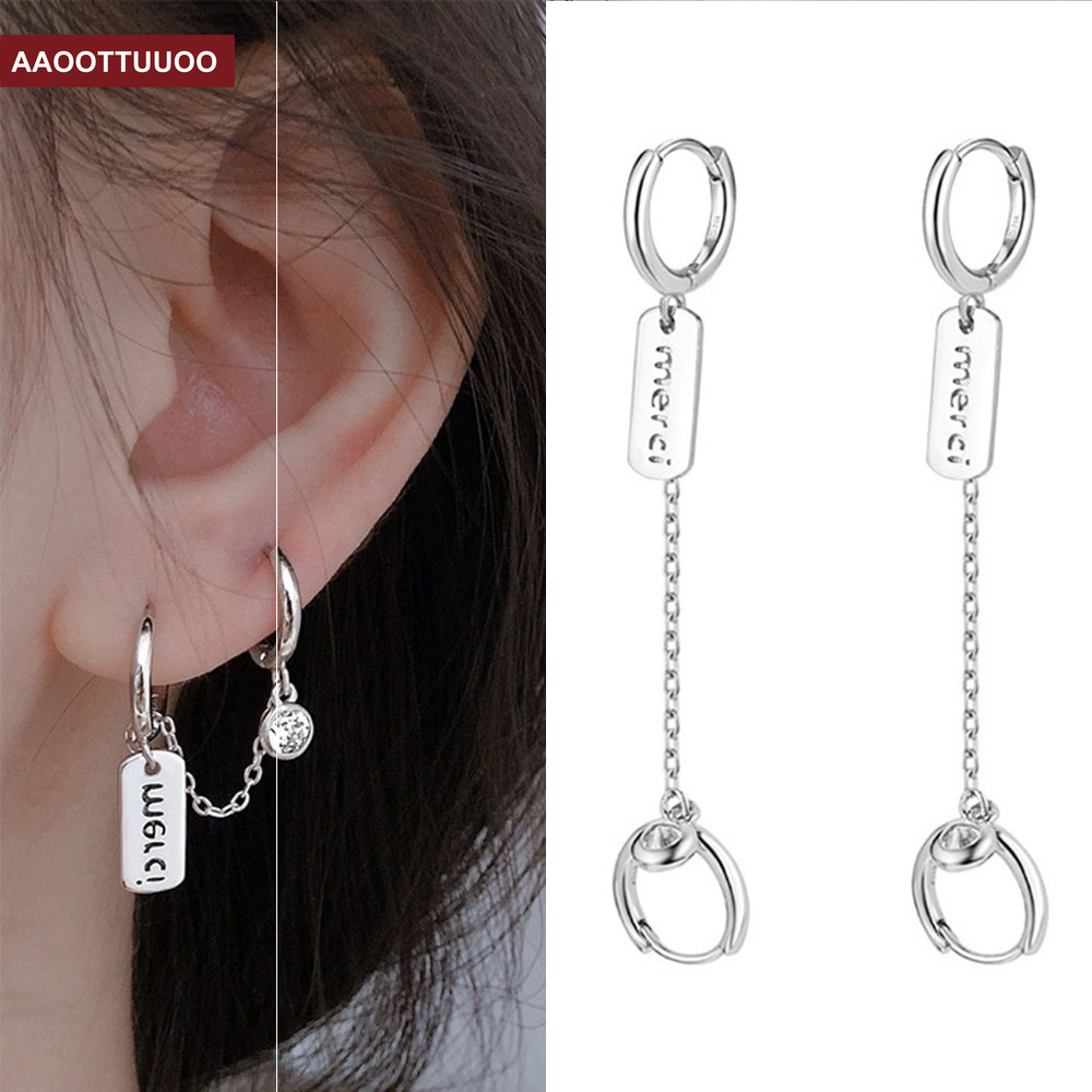 Bông tai dáng dài mặt hình tròn khắc chữ phong cách cổ điển