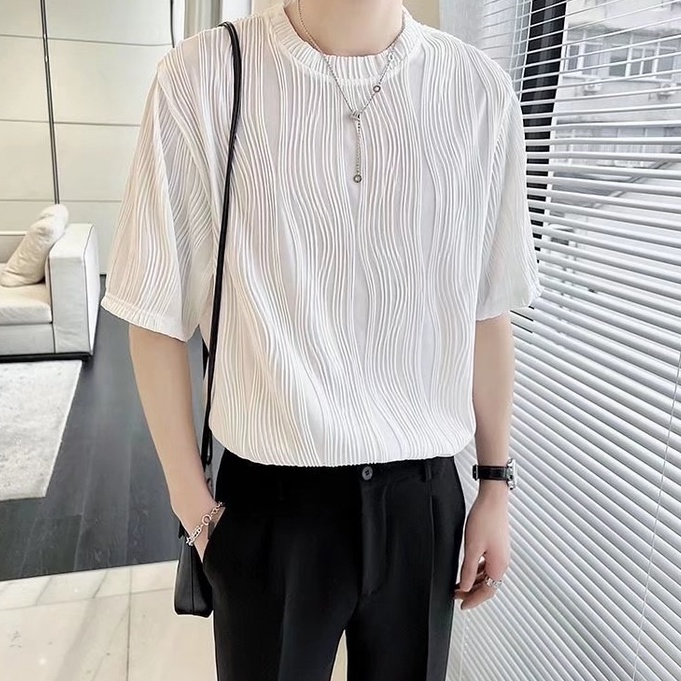 Áo Thun Tay Ngắn Cổ Tròn Màu Trơn Phong Cách Hàn Quốc Thời Trang Cho Nam Trang Cho Nam Simple Fashion áo phông nam form rộng vạch sọc lụa áo thun nam tay lỡ Nam