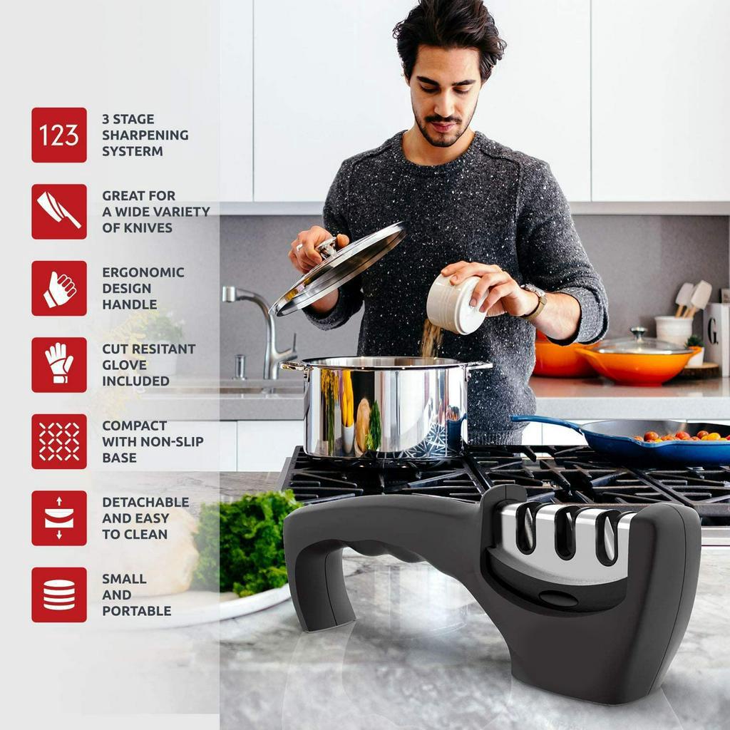 Dụng Cụ Mài Dao ANAEAT Thiết Kế 3 Giai Đoạn Đá Mài Vonfram / Kim Cương / Gốm Chuyên Dụng Cho Nhà Bếp