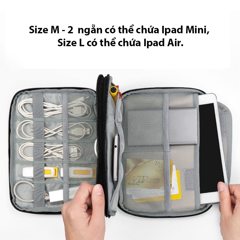Túi Baona đựng máy tính bảng Ipad và phụ kiện điện tử, sạc cáp, tai nghe, thẻ nhớ, nhiều cỡ, 2 Mầu Techroom