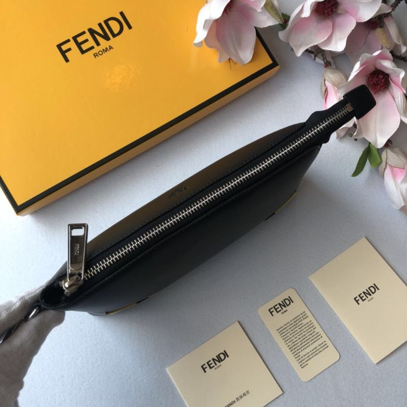 clutch cầm tay nam nữ da thật dáng dài kéo khóa có quai cầm tay họa tiết hình đôi mắt màu vàng Fendi FD