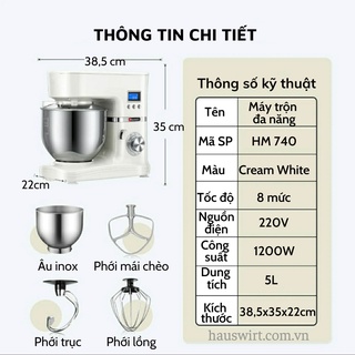Máy nhồi bột đánh kem trứng HAUSWIRT HM740 bản tiếng Anh 2021