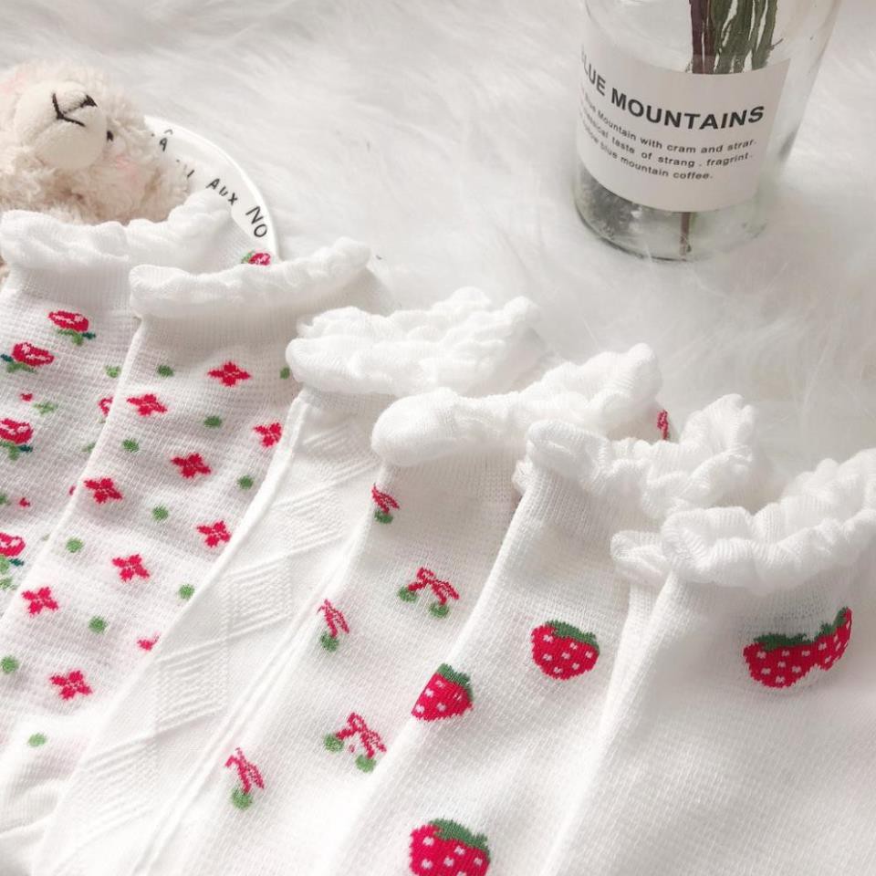 Tất Cổ thấp nữ Dễ thương In hình Hoạt hình Ulzzang Hàn Quốc Vớ nữ Cổ ngắn Cotton Nhật Bản