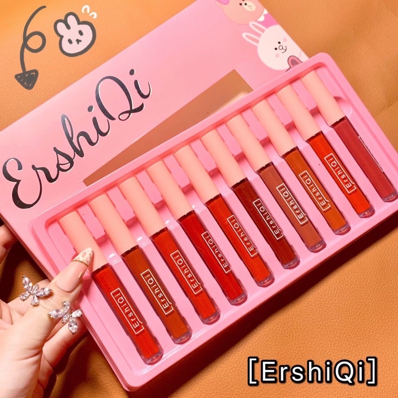 Set 10 Son Kem Lì ErShiQi Gấu Vịt Matte Matte Lip Glaze Cute Siêu Hot Siêu Rẻ Vị Hoa Quả GOT STORE