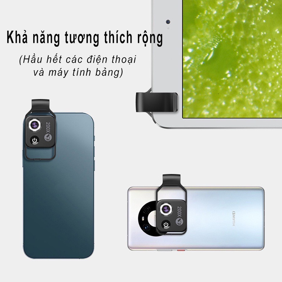 Bộ kính hiển vi phóng đại 200x kẹp điện thoại di động APEXEL Kính lúp dành cho điện thoại có đèn led