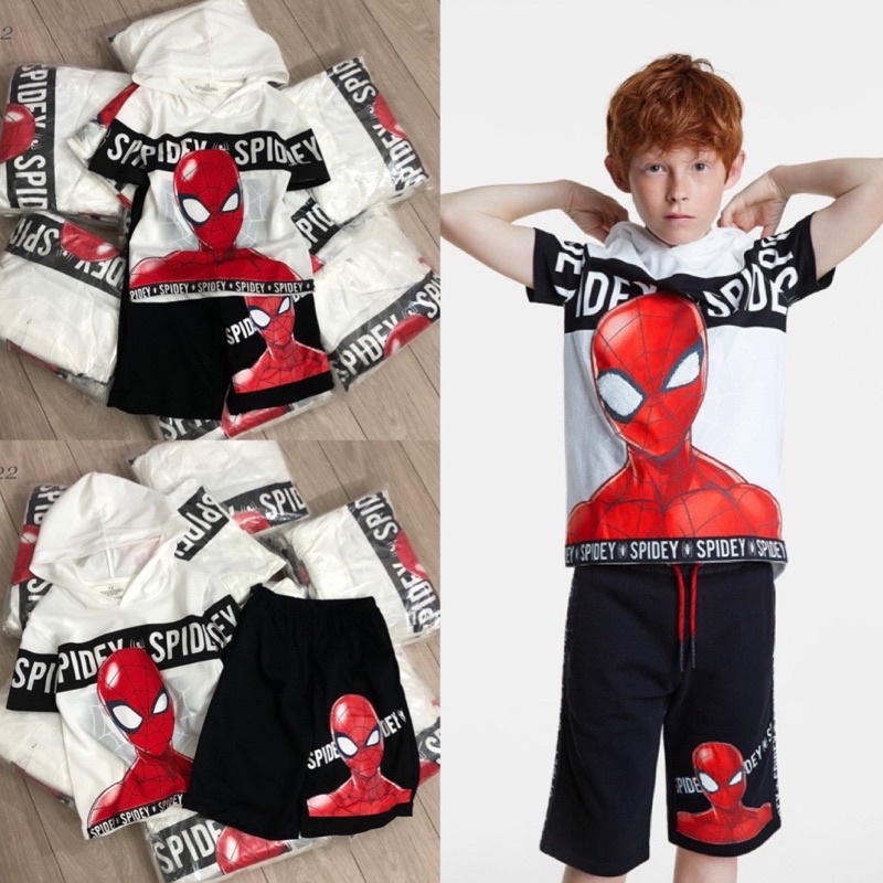 Bộ cộc tay Spiderman Batman, bộ cotton người nhện bé trai, set siêu nhân nhện bé trai hè 2022