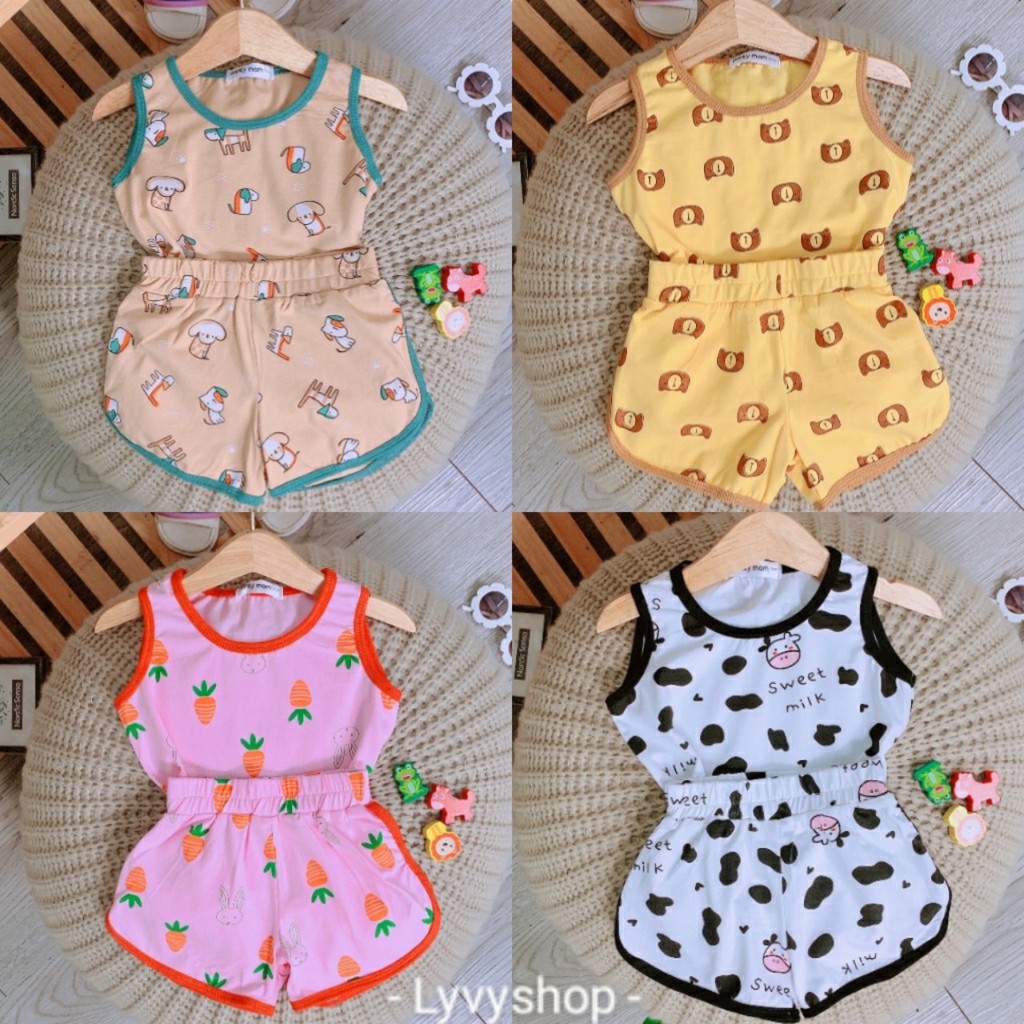 Lyvyshop - (Thanh lý lẻ size) Bộ quần áo sát nách cho bé trai, bé gái siêu dễ thương từ 09-25kg