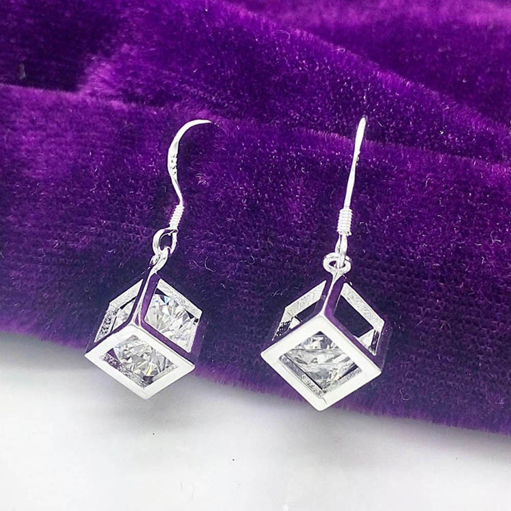 1pair Earring Crystal Cube Shape Earrings