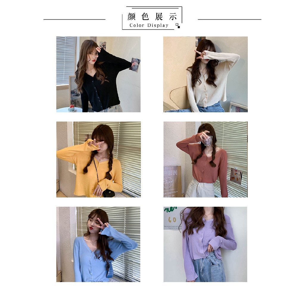 SUXI Áo cardigan đan tay dài cổ chữ V dáng thoải mái phong cách mùa hè