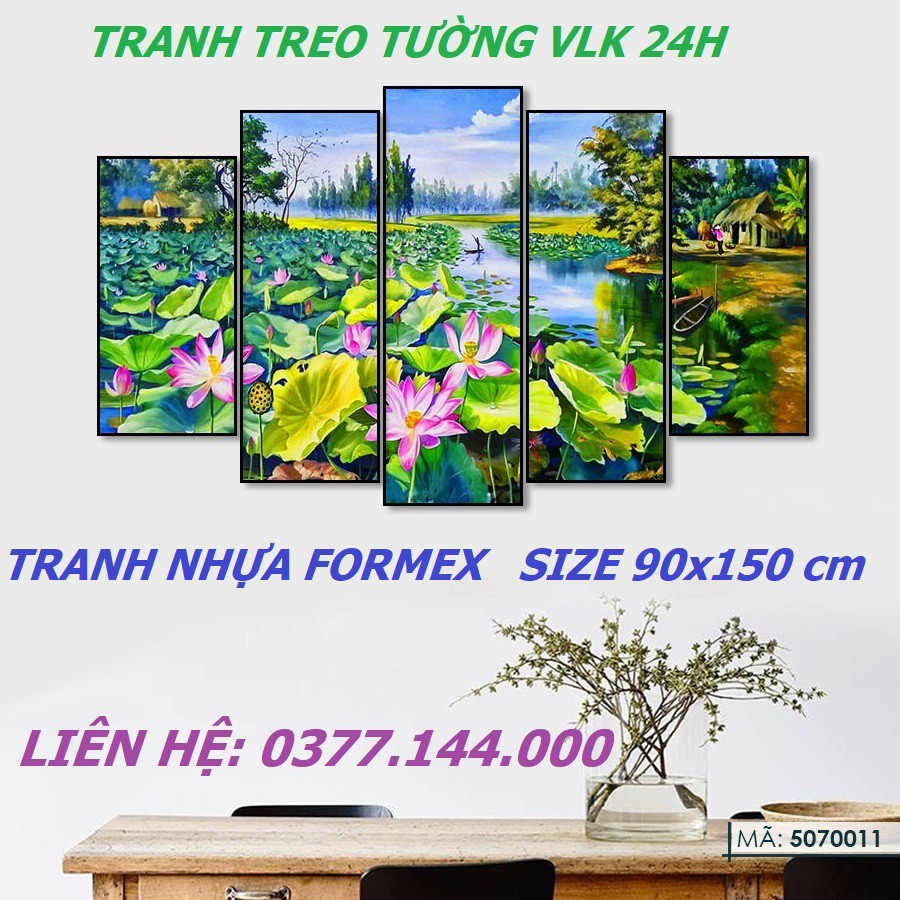 VLK5070011FO - Bộ 5 Tấm Tranh ghép treo tường Phong Cảnh Hoa Sen Hồng Đồng Quê phòng khách ngủ trang trí đẹp nhà cửa