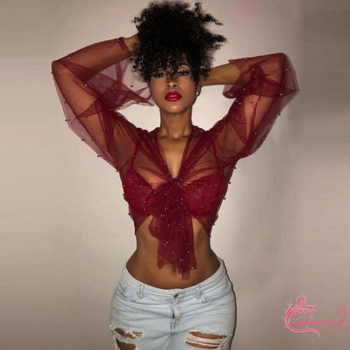 ღ𝓂ℰFashion Women Long Sleeve Shirt Casual Blouse Loose Mesh Sheer Tops T Shirt | BigBuy360 - bigbuy360.vn