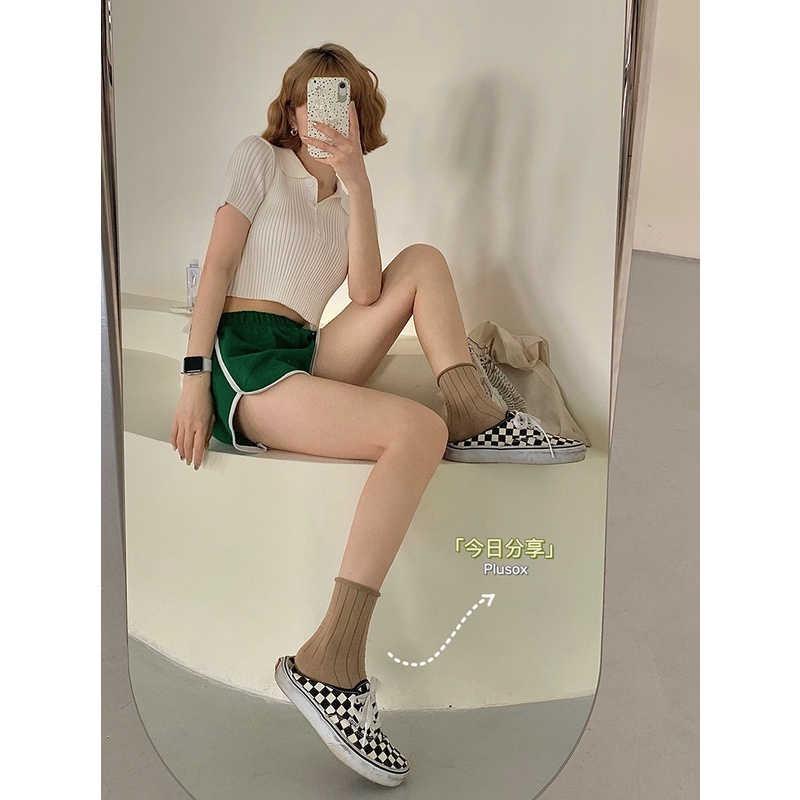 Vớ Ống Lửng Viền Cong Màu Sắc Kem Phong Cách Mùa Hè Mỏng Nhẹ