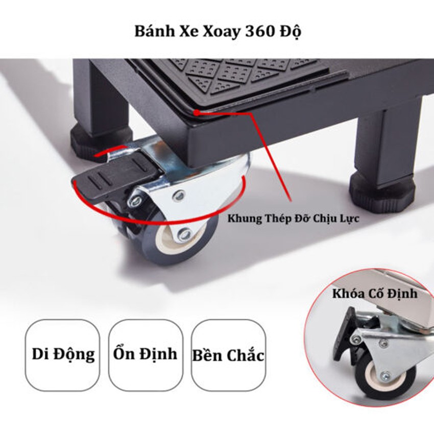 Chân Đỡ Đa Năng Máy Giặt Tủ Lạnh-Có Bánh Xe 360, Chất Liệu Inox Cao Cấp Chịu Lực, Mặt Nhám Ma Sát Chống Trượt, Tiện Lợi