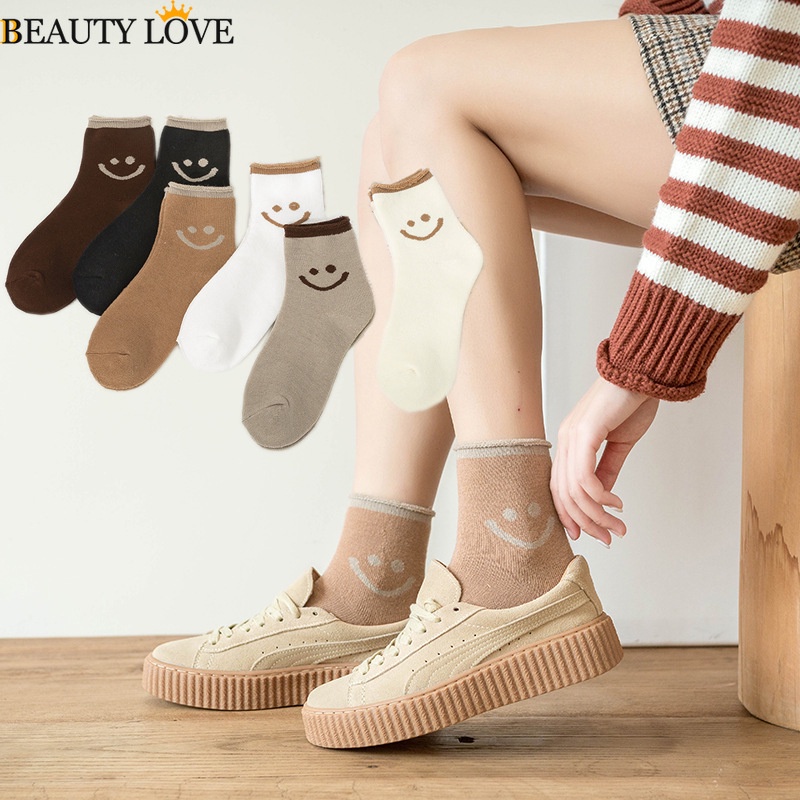 Vớ Cotton Mỏng Vô Hình / Đơn Giản Mềm Mại Thoải Mái Thoáng Khí In Họa Tiết Mặt Cười Hoạt Hình Phong Cách Hàn Quốc Cho Nữ