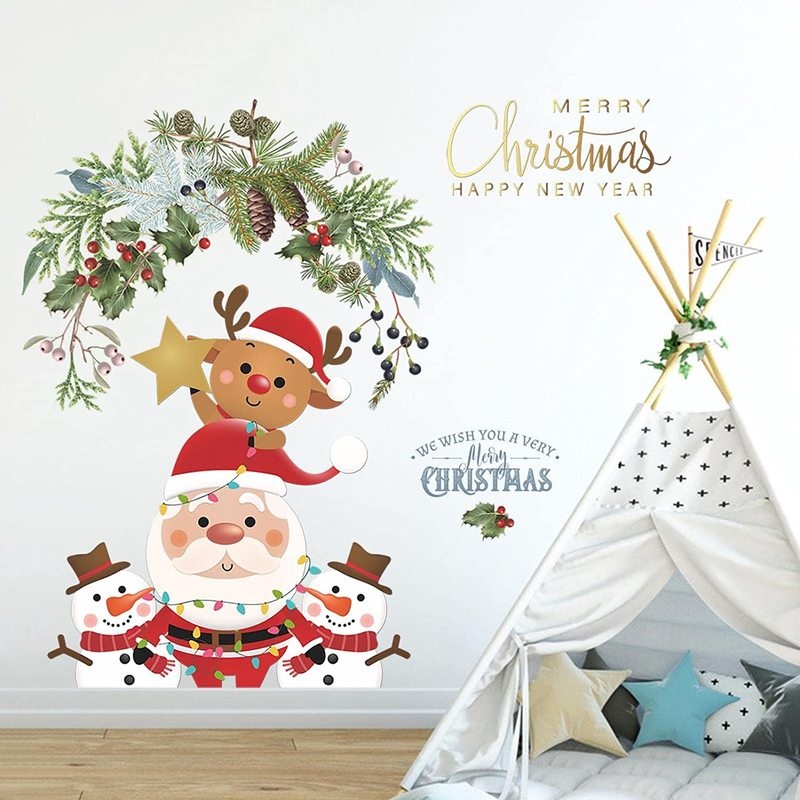 Nhãn dán tường tự dính họa tiết ông già noel người tuyết hoạt hình sáng tạo trang trí Giáng sinh cho nhà cửa