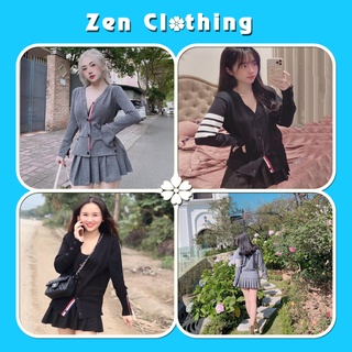 Set chân váy xếp li set áo cardigan len tăm sọc tay Thom đồ bộ nữ chân váy Zen Clothing Zen060