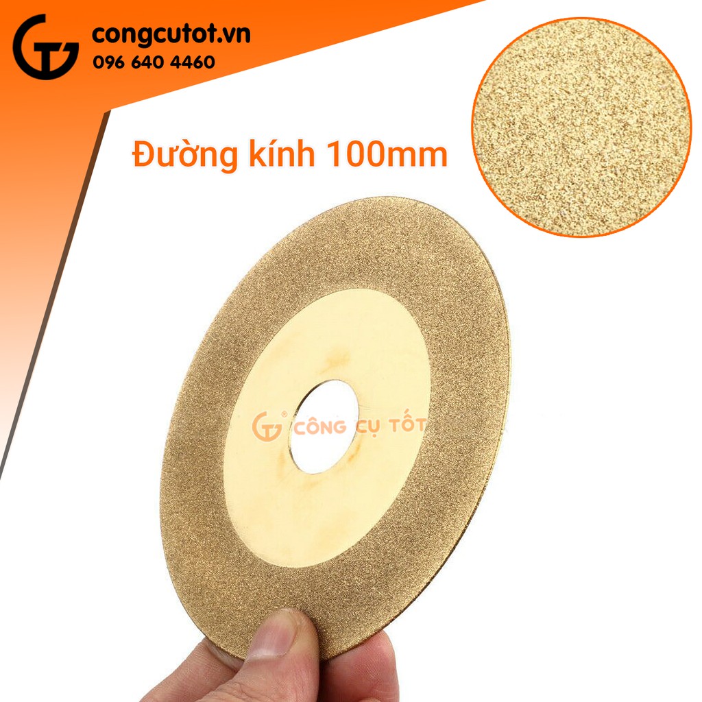 Đĩa mài kính kim cương phủ titan vàng hạt mịn 120 µm, Ø100mm, dày 1mm,  trục 20mm, 12000 vòng/phút