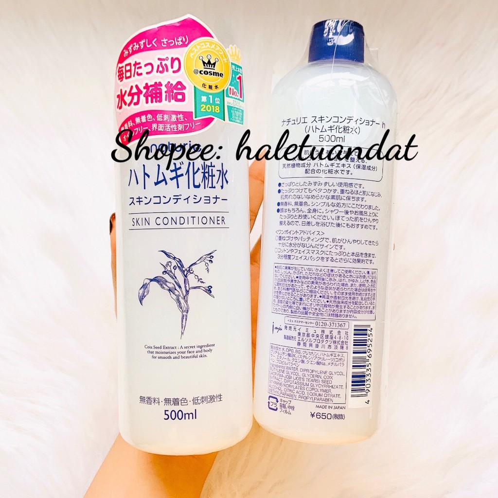 Nước Hoa Hồng Naturie Hatomugi Skin Conditioner Lotion 500ml + (tặng lọ chiết hatomugi)