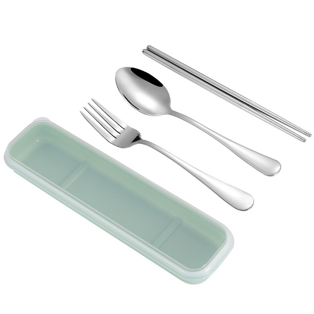 Bộ 3 món muỗng nĩa đũa ăn bằng thép không gỉ có hộp đựng