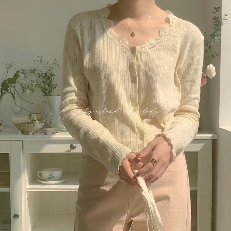 Áo khoác len mỏng cardigan dệt kim dài tay