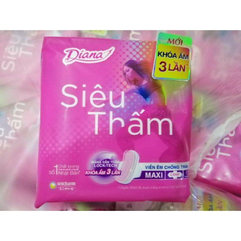 (Combo 6 gói)Băng vệ sinh DIANA siêu thấm siêu mỏng cánh 23cm (Gói 8 miếng)