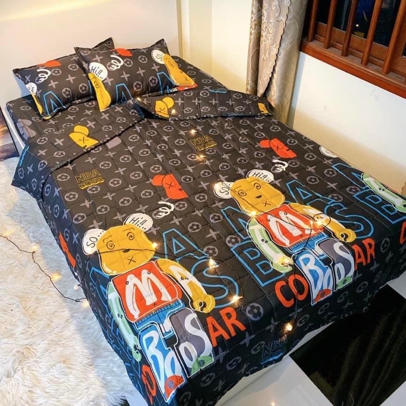 Bộ Chăn Hè Ga Giường 5 món chất liệu cotton poly chăn rộng 1m8-2m mẫu mới được chọn mẫu