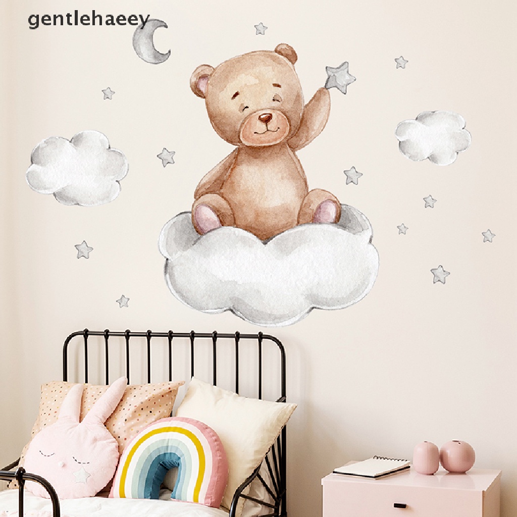 Sticker Dán Tường Họa Tiết Hoạt Hình Chú Gấu Nằm Trên Mặt Trăng Và Ngôi Sao Cho Phòng Bé Trai