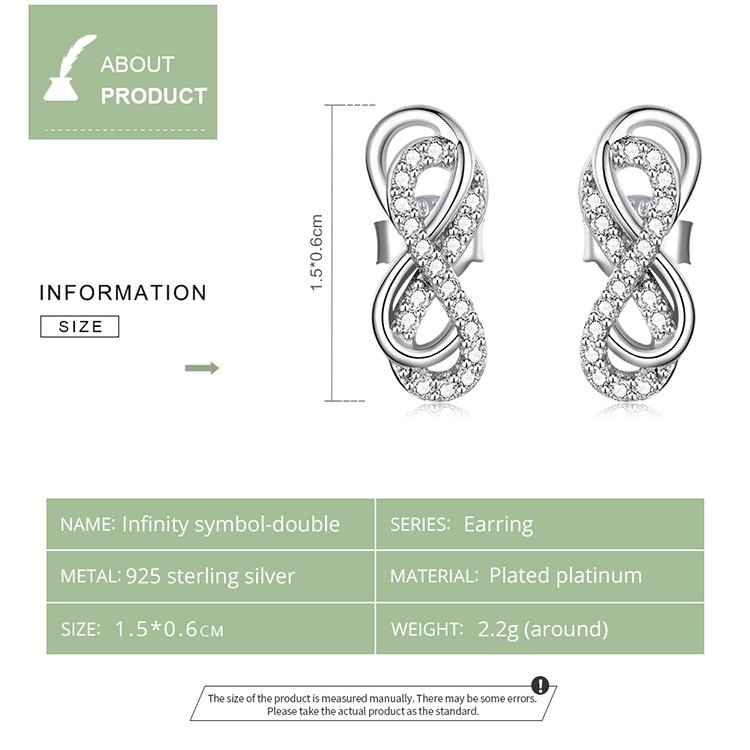 Đôi khuyên tai xỏ Bamoer bạc thật 925 hình biểu tượng vô cực 3 kiểu dáng thời trang thích hợp làm quà tặng cho nữ