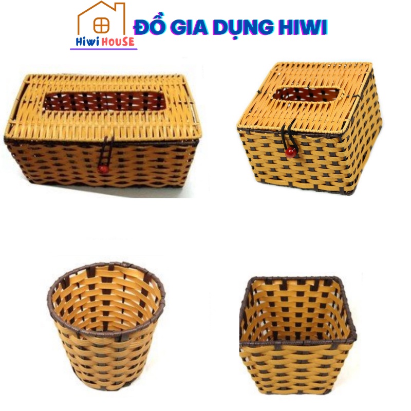 Hộp Giấy Ăn, Giỏ Nhựa Giả Mây Đựng Đồ Dùng Tiện Lợi