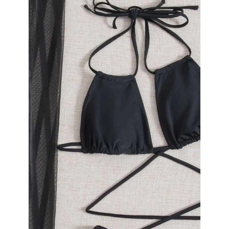 Bikini 3 Mảnh Váy Voan Bồng Bềnh xẻ Tà Xuyên Thấu Sexy