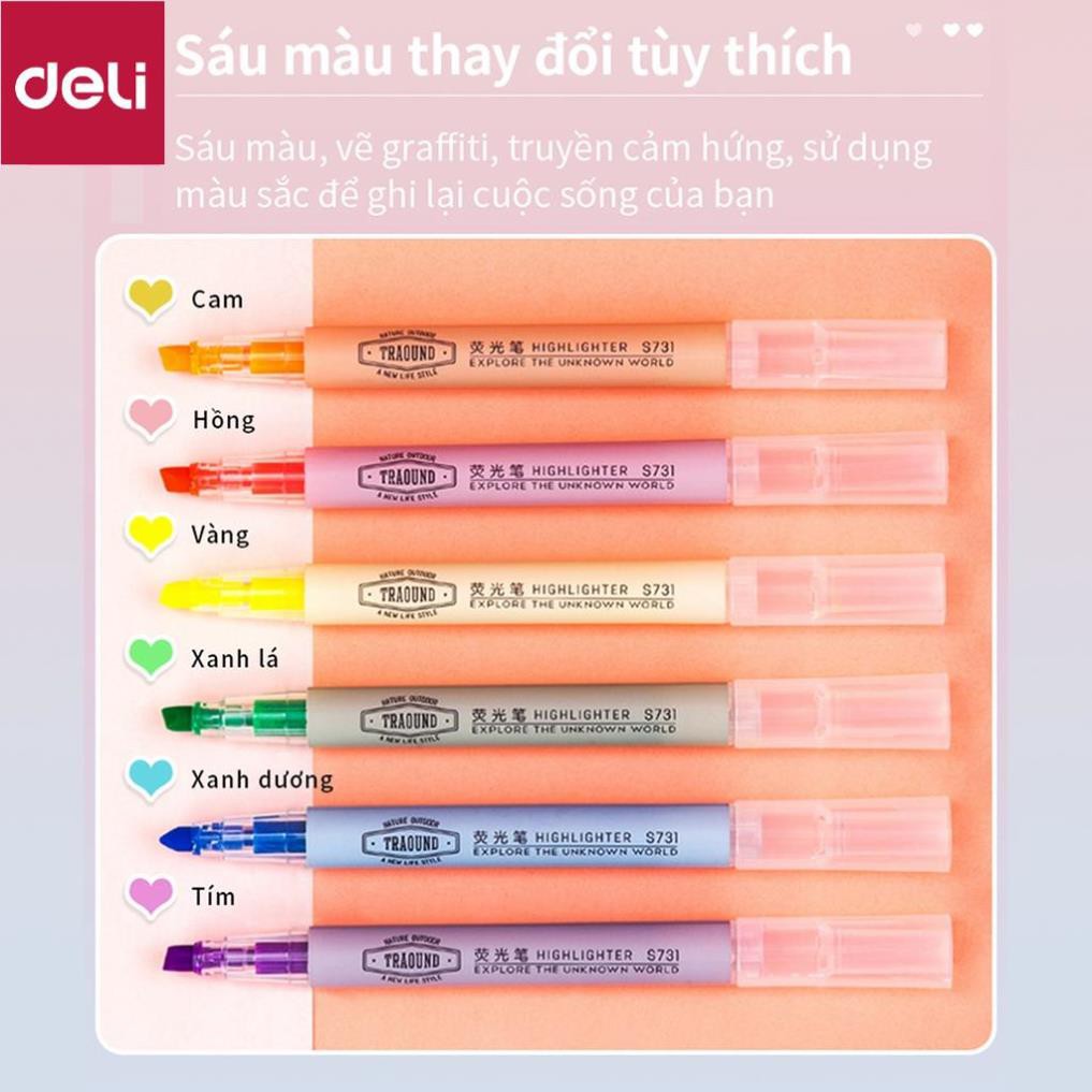 Bút highlight dấu dòng dạ quang Deli – 6 chiếc/ hộp - S624 [Deli]