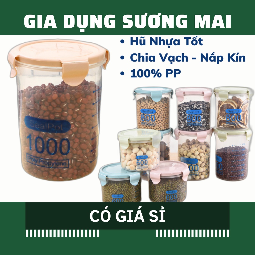 [Giá Sỉ] Hộp Nhựa Hũ Nhựa Có Nắp Bảo Quản Thực Phẩm Sealpot 600ml/800ml/1000ml/1500ml Bằng Nhựa PP Trong Suốt